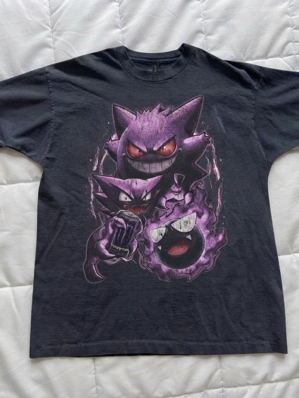 Gildan Black Tee with Purple Gengar Trio Graphic
